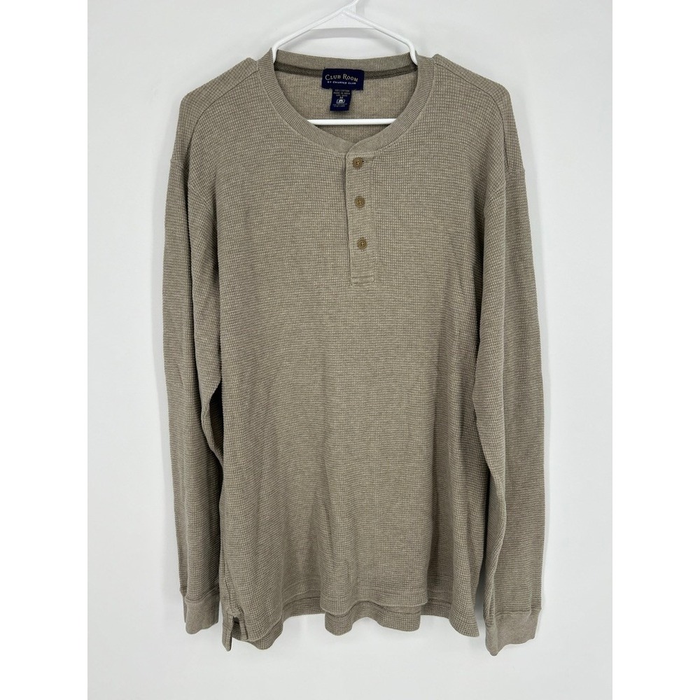 Club Room Mens M Waffle Thermal Henley Shirt Granola Layering Capsule Outdoor